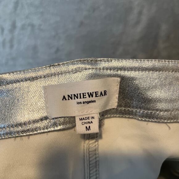 Anniewear Sz M Metallic Silver High Waist Wide Leg Pants Women's - Picture 3 of 8